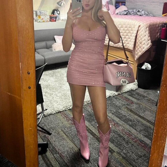 Windsor Pink Rhinestone Bodycon Mini Dress, Size XS - Picture 2 of 2